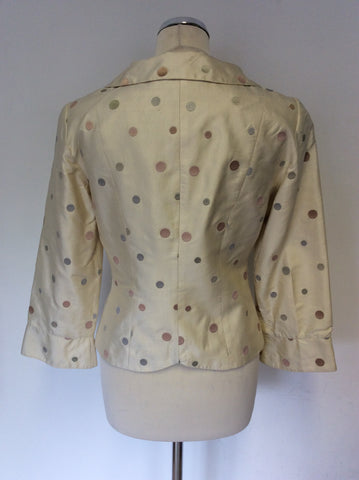 SPENSER JEREMY IVORY SILK SPOT JACKET & SKIRT SUIT SIZE 10