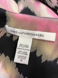 DIANE VON FURSTENBERG PINK,BLACK, BEIGE & IVORY PRINT SILK DRAPED PENCIL DRESS SIZE 12