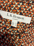 LK BENNETT CAPRIS RED HEART PRINT LONG SLEEVE TIE BELT SHIRT DRESS SIZE 10