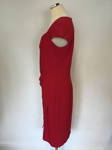 HOBBS RED CAP SLEEVE PENCIL DRESS SIZE 14