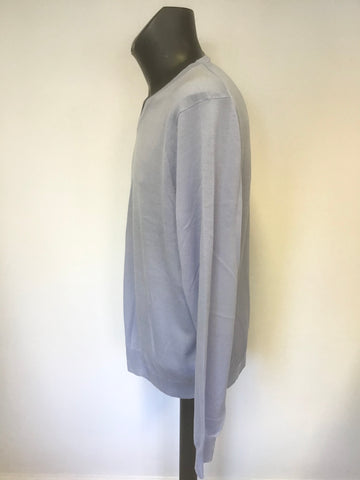 JAEGER PALE BLUE 100% WOOL V NECK JUMPER SIZE XL