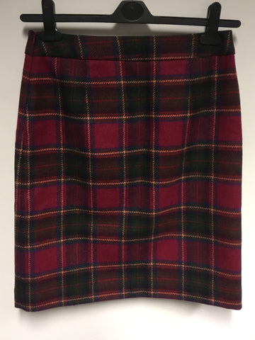 BODEN RED BRITISH TWEED BY MOON TARTAN WOOL SKIRT SIZE 10L