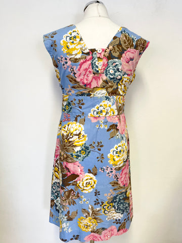 JOULES BLUE FLORAL PATTERNED SLEEVELESS COTTON DRESS SIZE 12