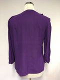 EAST AUBERGINE FRILL FRONT BLOUSE SIZE 10