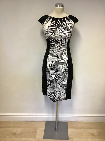 KAREN MILLEN BLACK & WHITE PRINT PENCIL DRESS SIZE 10