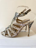 LK BENNETT CAPRI BEIGE & LAVENDER SNAKESKIN HEEL SANDALS SIZE 7/40