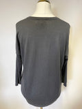 MARCUS JAMES FOR JIGSAW DARK GREY WOOL WITH SILK PRINT FRONT JUMPER SIZE L