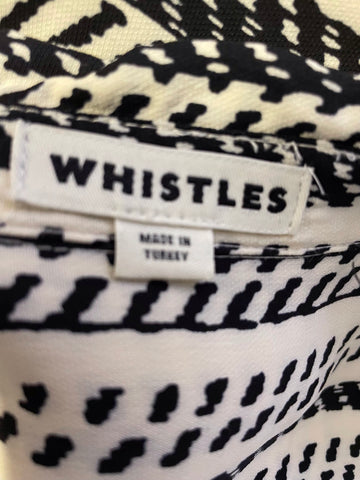 WHISTLES IVORY & BLACK PRINT COLLARED LONG SLEEVED BLOUSE SIZE 12