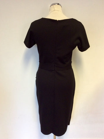 HOBBS BLACK SHORT SLEEVE WRAP ACROSS SKIRT PENCIL DRESS SIZE 10