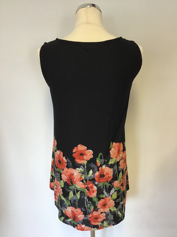 PHASE EIGHT BLACK & FLORAL PRINT SLEEVELESS TOP SIZE 10