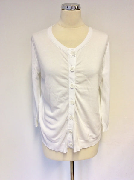 JIGSAW WHITE SCOOP NECK COTTON CARDIGAN SIZE 12