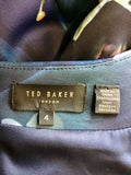 TED BAKER ANTONYA DARK BLUE FLORAL PRINT MIDI PENCIL DRESS SIZE 4 UK 14