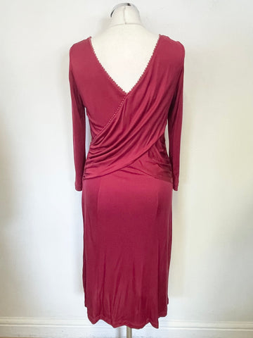 BRAND NEW WITH DEFECTS GHOST LISA CRANBERRY SILK JERSEY DRAPED DRESS SIZE 14