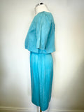 LK BENNETT TURQUOISE SILK & LINEN BLEND SLEEVELESS PENCIL DRESS & JACKET SUIT SIZE 8