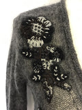LUISA CERANO DARK GREY MOHAIR BLEND EMBELISHED TRIM V NECK JUMPER SIZE 12