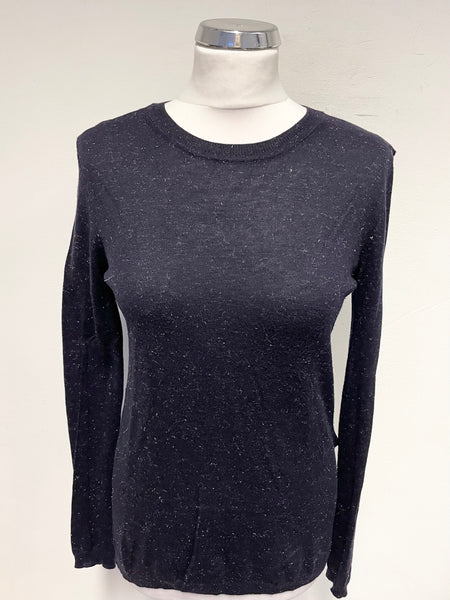 WHISTLES BLACK METALLIC FINE KNIT LONG SLEEVE JUMPER SIZE 10
