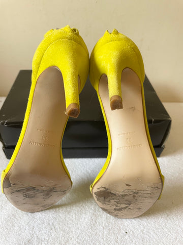 KAREN MILLEN YELLOW SUEDE REAR ZIP FASTEN STRAPPY HEEL SANDALS SIZE 5/38