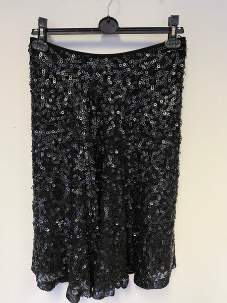 HOBBS BLACK SILK SEQUINNED KNEE LENGTH SKIRT SIZE 10
