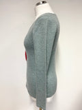 PURE COLLECTION DUCK EGG & RED HEART TRIM CASHMERE JUMPER SIZE 10