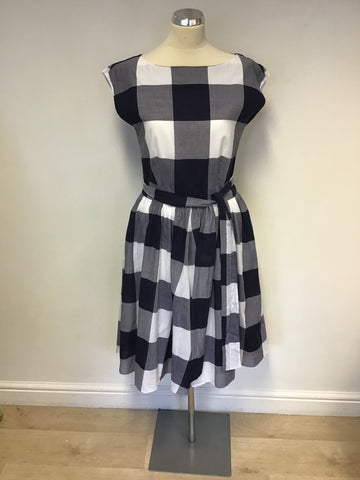 LAURA ASHLEY NAVY BLUE & WHITE CHECK COTTON DRESS SIZE 12