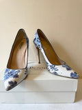 LK BENNETT BLUE & WHITE FLORAL PRINT SPECIAL OCCASION HEELS SIZE 7/40