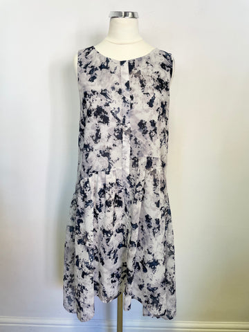 MINT VELVET GREY & NAVY BLUE PRINT SLEEVELESS DRESS SIZE 8