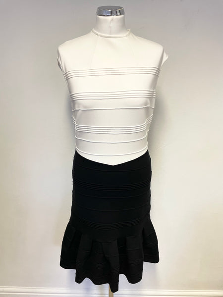BRAND NEW TED BAKER BLACK & WHITE STRETCH FLARED SKIRT DETAIL DRESS SIZE 3 UK 12/14