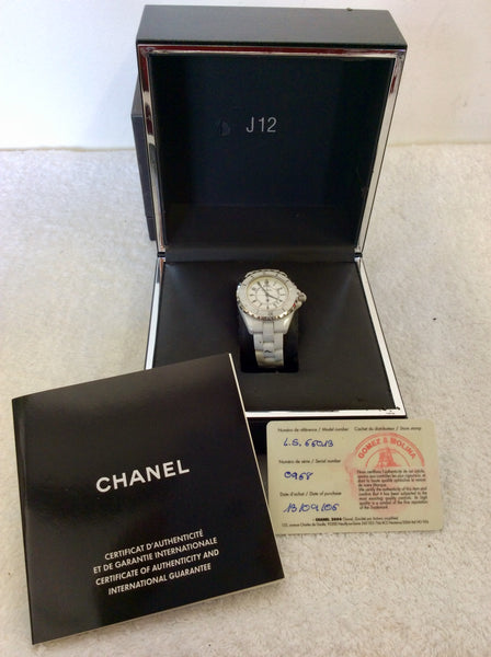 CHANEL J12 WHITE CERAMIC BRACELET WATCH BOXED WITH AUTHENTICITY CARD