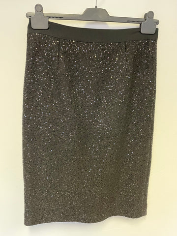 BRAND NEW BODEN BLACK WOOL BLEND SEQUINNED PENCIL SKIRT SIZE 12L