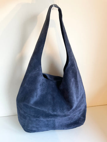 BORSE IN PELLE NAVY BLUE SUEDE HOBO SHOULDER BAG