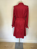 AQUASCUTUM RED KNEE LENGTH BELTED TRENCH COAT SIZE 14 REG