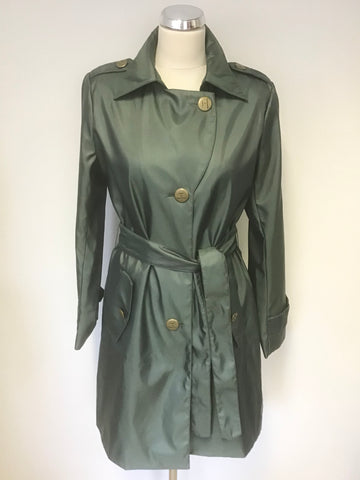 DENNIS BY DENNIS BASO GREEN BELTED KNEE LENGTH MAC SIZE S