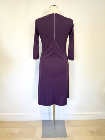 REISS DARK PURPLE V NECKLINE 3/4 SLEEVE DRESS SIZE 8