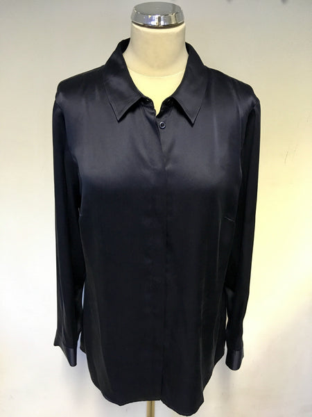 BRAND NEW MARKS & SPENCER AUTOGRAPH NAVY BLUE SILK BLOUSE SIZE 16