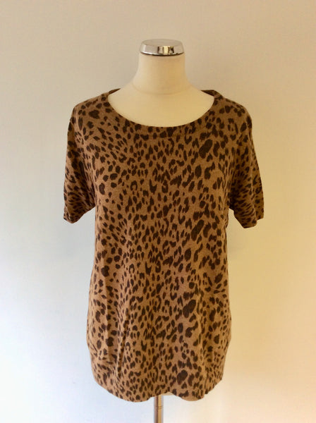 JAEGER BROWN LEOPARD PRINT SHORT SLEEVE JUMPER SIZE XL