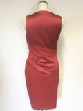 REISS HERIMONE RED ASYMMETRIC NECKLINE SATIN & CHIFON PLEATED DRAPE PENCIL DRESS SIZE 12