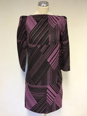 BRAND NEW JAEGER BLACK & GRAPE STRIPE WOOL SHIFT DRESS SIZE 10