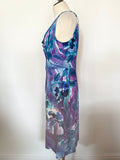 JACQUES VERT BLUE,TURQUOISE & PURPLE PRINT SLEEVELESS COWL NECK DRESS SIZE 14