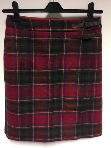 BODEN RED BRITISH TWEED BY MOON TARTAN WOOL SKIRT SIZE 10L