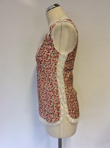 SEE U SOON FLORAL PRINT & WHITE LACE SLEEVELESS TOP SIZE M