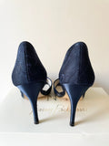 NO 1 JENNY PACKHAM PEONIE NAVY BLUE LACE BOW TRIM PEEPTOE HEELS SIZE 6/39