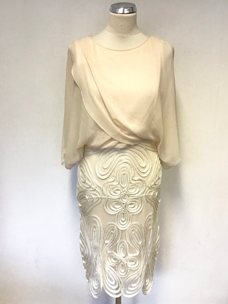 PHASE EIGHT CREAM DRAPED FLOAT BODICE APPLIQUE SKIRT SPECIAL OCCASION DRESS SIZE 8
