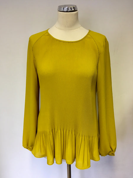 LUISA CERANO MUSTARD PLEATED LONG SLEEVE BLOUSE SIZE 12