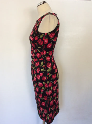 PHASE EIGHT BLACK & RED ROSE PRINT PENCIL DRESS SIZE 8