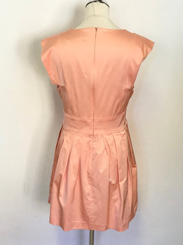 REISS AVRILE APRICOT SLEEVELESS PLEATED BELL SKIRT DRESS SIZE 14