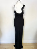 GHOST BLACK STRAPPY BIAS CUT FRILL TRIM LONG DRESS SIZE P UK XS/S