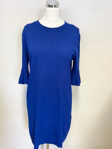 COS ROYAL BLUE FINE KNIT FLUTED HALF SLEEVE SHIFT DRESS SIZE M