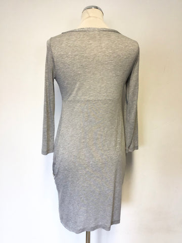 WHISTLES LIGHT GREY 3/4 SLEEVE SCOOP NECKLINE DRESS SIZE 1 UK 8/10