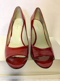 NINE WEST RED PATENT LEATHER PEEP TOE WEDGE HEELS SIZE 6/39