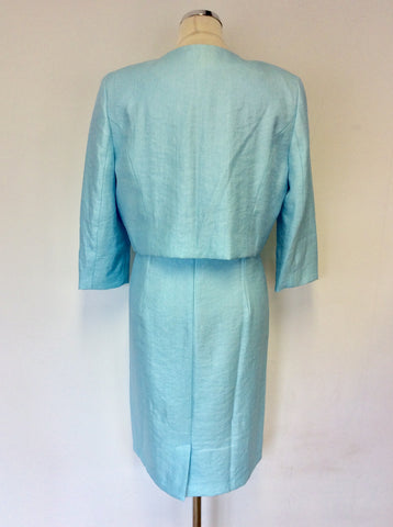 PRÉCIS AQUA BEADED NECKLINE PENCIL DRESS & BOLERO JACKET SIZE 14/16